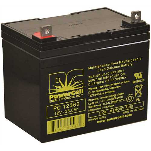POWERCELL PC12360 12v 36 Ah Battery Lead Acid Recharg No Spill Agm Nut And Bolt Terminal