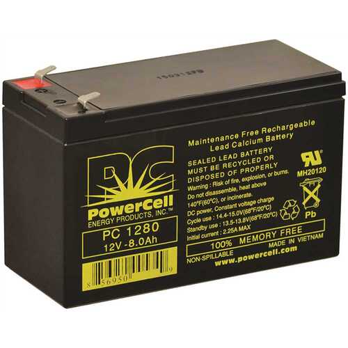 POWERCELL PC1280 12v 8 Ah Battery Sealed Lead Acid Recharg No Spill Agm F1 Terminal