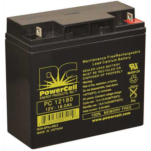 POWERCELL PC12180 12v 18 Ah Battery LED Acid Recharg No Spill Agm Nut And Bolt Terminal