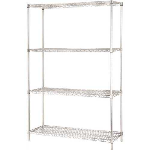 Lorell LLR84187 18 in. x 36 in. x 71 in. Chrome Steel 4-Tier Industrial Shelving Unit