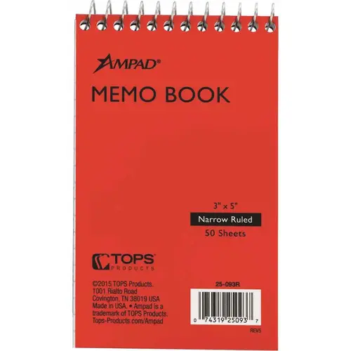 3 in. x 5 in. Wirebound Pocket Memo Book Narrow Rule, White (50 Sheets per Pad)