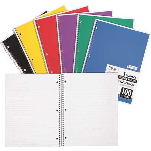 Mead MEA06622 8-1/2 in. x 11 in. Spiral Bound Notebook, College Rule White (100-Sheets/Pad)