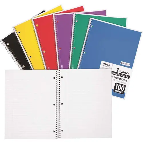 Mead MEA06622 8-1/2 in. x 11 in. Spiral Bound Notebook, College Rule White (100-Sheets/Pad)