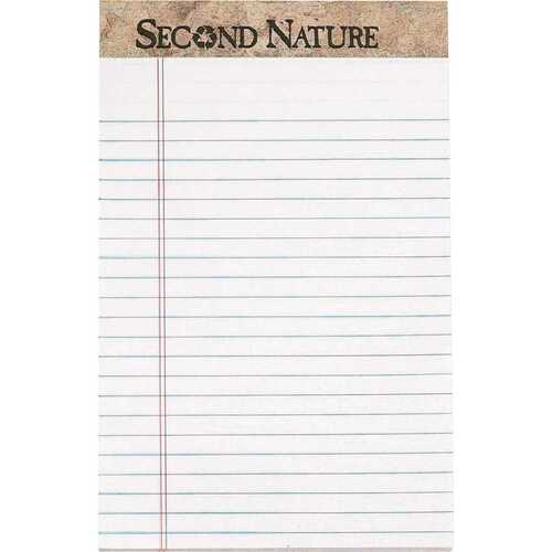 Second Nature 5 in. x 8 in. Recycled Note Pads Lgl/Margin Rule, White (50-Sheet Dozen)