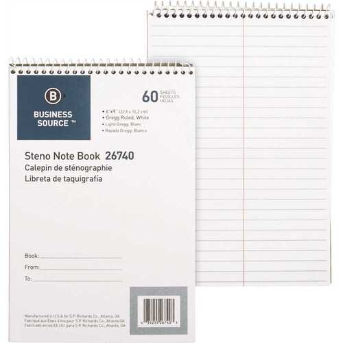 Business Source BSN26740 6 in. x 9 in. Steno Notebook Gregg Ruled Paper, White (60-Sheets)