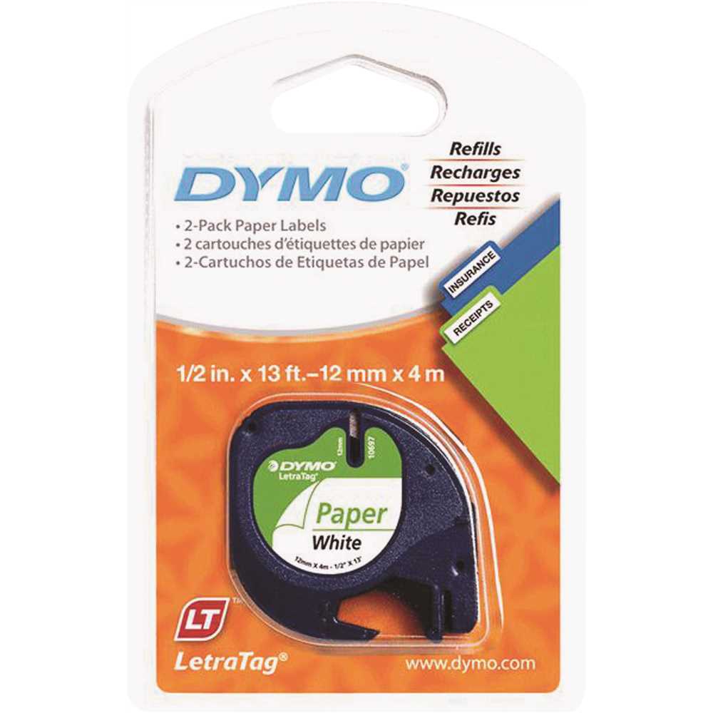 Dymo 10697 Label Maker Tape LetraTag 1/2" W X 156" L White Paper