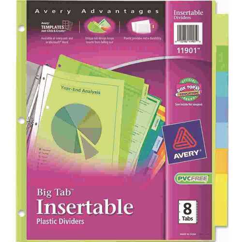 Worksaver Big Tab Plastic Dividers, 8-Tab, Letter, Multicolor