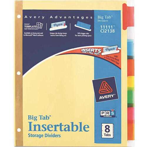 Avery 11111 Work Saver Big Tab Reinforced Dividers, Multicolor Tabs, 8-Tab, Letter, Buff