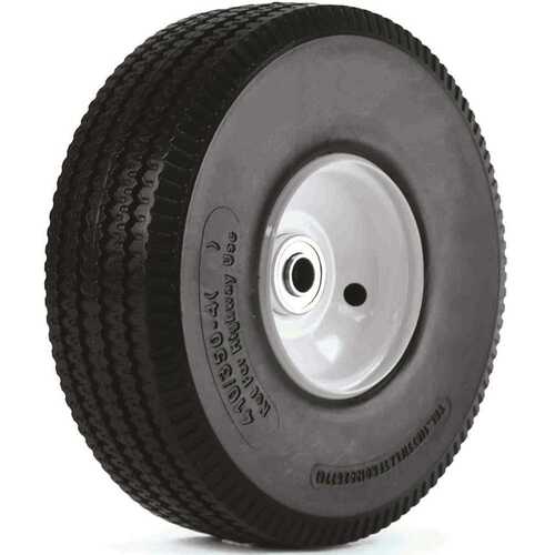 Flat-Free Hand Truck Wheel, 410/350-4 Tire, Polyurethane/Steel, White