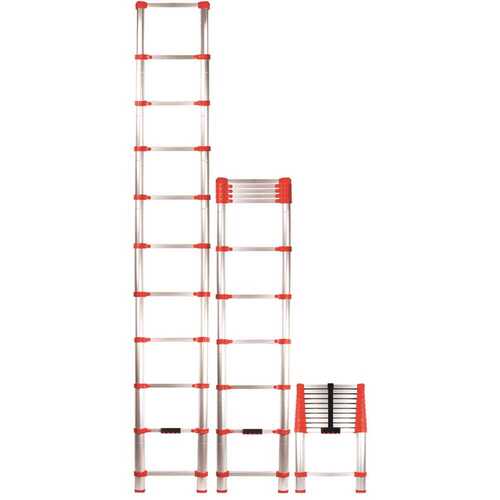 Home Series 760P Telescoping Ladder, 14-1/2 ft Max Reach H, 11-Step, 250 lb, 1-1/2 in D Step, Aluminum