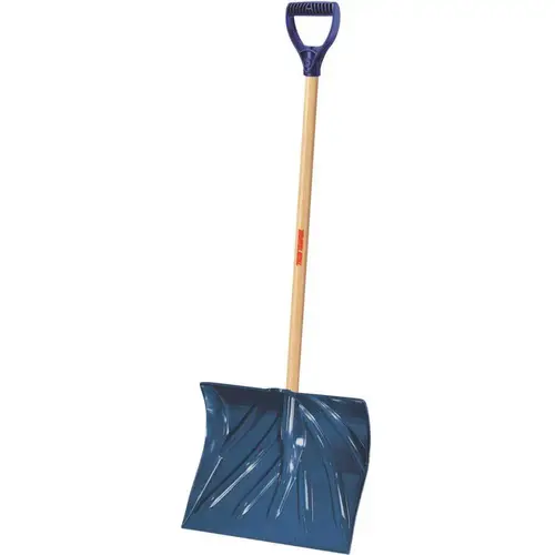 UnionTools 1627400 Snow Shovel, 18 in W Blade, 5-1/2 in L Blade, Combo Blade, Polyethylene Blade, Wood Handle Blue