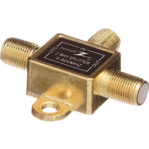 Zenith VS1001SP2W Coax Splitter, 1 Video Input, 2 Video Output Gold