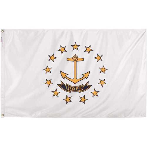 Valley Forge RI3 Rhode Island Flag with Brass Grommet, 5 ft L, 3 ft W, HOPE, Nylon