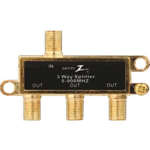 Zenith VS1001SP3W Coax Splitter, 1 Video Input, 3 Video Output Gold