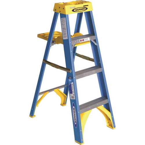 WERNER LADDER 6004 4 ft. Fiberglass Step Ladder, 250 lbs. Load Capacity Type I Duty Rating
