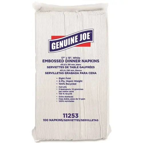 Genuine Joe GJO11253 Embossed Dinner Napkins White