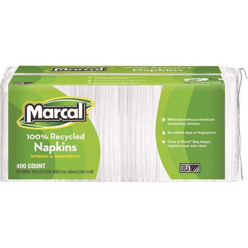 Marcal MRC6506CT Luncheon 12.5 in. x 11.4 in. Napkins White 100% Recycled (, 400-Sheets per Pack)