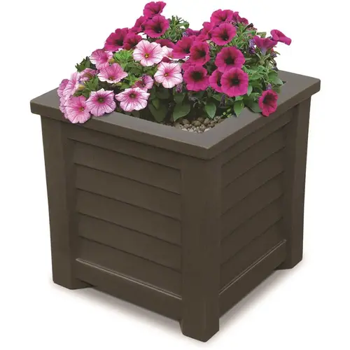 Lakeland 16 in. Square Self-Watering Espresso Polyethylene Planter