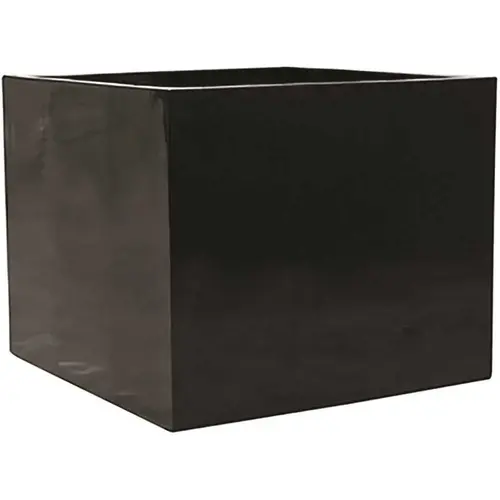 Cube 24.5 in. x 27.5 in. x 27.5 in. Jumbo Med Black Cube Fiberstone Planter