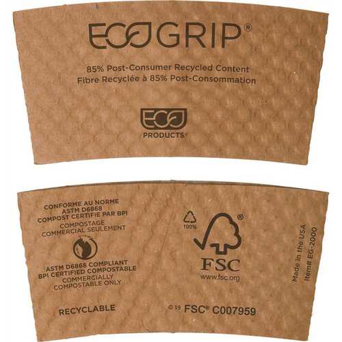 Eco-Products, Inc ECOEG2000 Ecogrip Renewable Resource Kraft Compostable/Recyclable Cup Sleeve