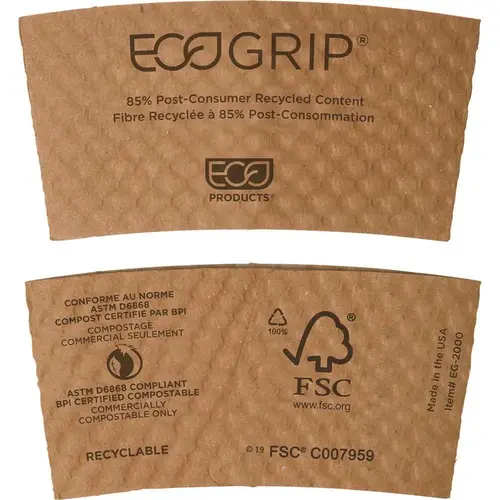 Ecogrip Renewable Resource Kraft Compostable/Recyclable Cup Sleeve - pack of 1300