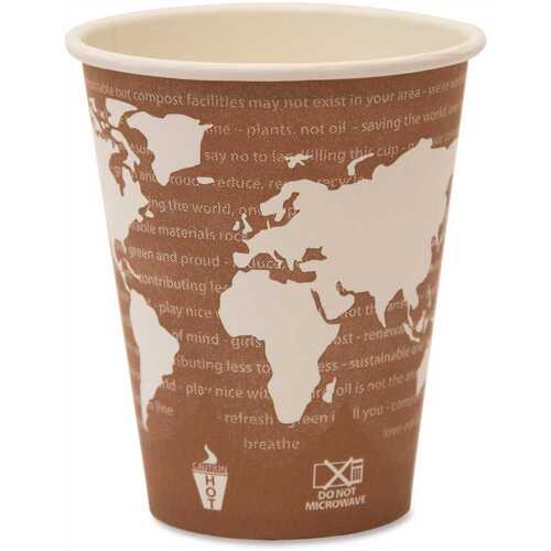 Eco-Products, Inc ECOEPBHC8WA 8 oz. Plum World Art Renewable Resource Compostable Hot Drink Cups