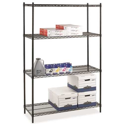 Lorell 3555631 INDUSTRIAL STARTER WIRE SHELVING UNIT, 4 SHELVES, 4000 LB. CAPACITY, BLACK, 36X24X72 IN