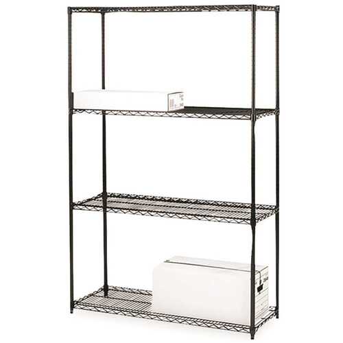 Lorell 3555633 INDUSTRIAL STARTER WIRE SHELVING UNIT, 4 SHELVES, 4000 LB. CAPACITY, BLACK, 48X18X72 IN