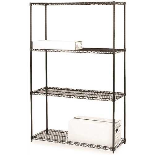 Lorell LLR70060 STARTER ADD-ON WIRE SHELVING UNIT, 4 SHELVES, 1000 LB. CAPACITY, BLACK, 36X18X72 IN