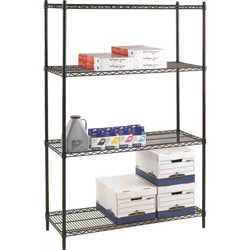 Lorell LLR69140 48 in. x 24 in. x 72 in., Black, 4000 Lb. Capacity, 4 Shelves, Industrial Starter Wire Shelving Unit