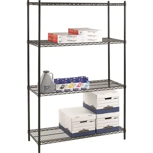 48 in. x 24 in. x 72 in., Black, 4000 Lb. Capacity, 4 Shelves, Industrial Starter Wire Shelving Unit