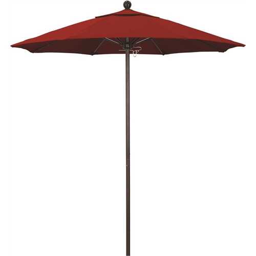 7.5 ft. Bronze Aluminum Commercial Market Patio Umbrella with Fiberglass Ribs and Push Lift in Jockey Red Sunbrella