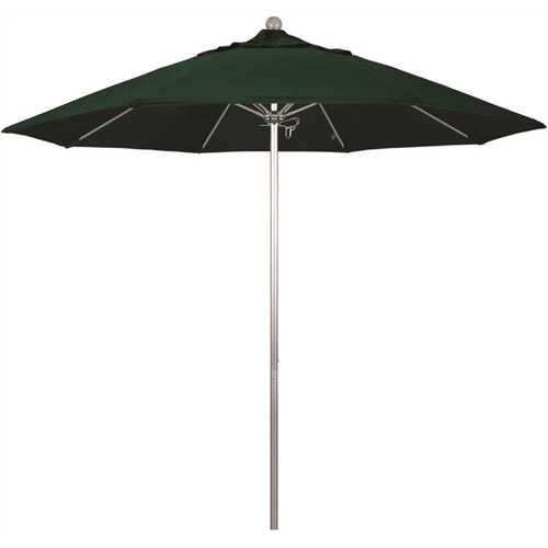 California Umbrella ALTO908002-5446 9 ft. Silver Aluminum Commercial Market Patio Umbrella with Fiberglass Ribs and Push Lift in Forest Green Sunbrella