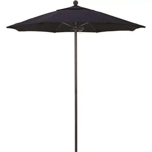 7.5 ft. Bronze Aluminum Commercial Market Patio Umbrella with Fiberglass Ribs and Push Lift in Navy Blue Sunbrella