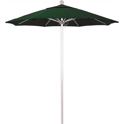 7.5 ft. Silver Aluminum Commercial Market Patio Umbrella with Fiberglass Ribs and Push Lift in Forest Green Sunbrella