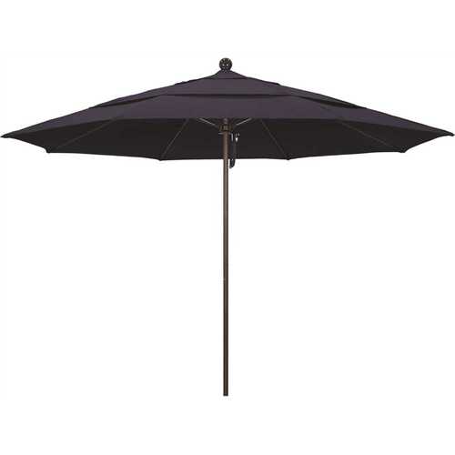 California Umbrella ALTO118117-5439-DWV 11 ft. Bronze Aluminum Commercial Market Patio Umbrella with Fiberglass Ribs and Pulley Lift in Navy Blue Sunbrella