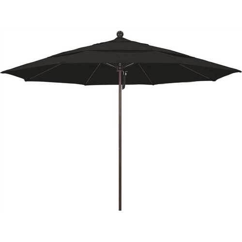 11 ft. Bronze Aluminum Commercial Market Patio Umbrella with Fiberglass Ribs and Pulley Lift in Black Sunbrella