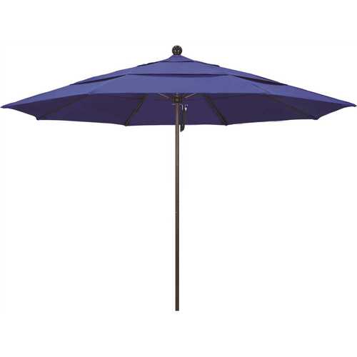 11 ft. Bronze Aluminum Commercial Market Patio Umbrella with Fiberglass Ribs and Pulley Lift in Pacific Blue Sunbrella