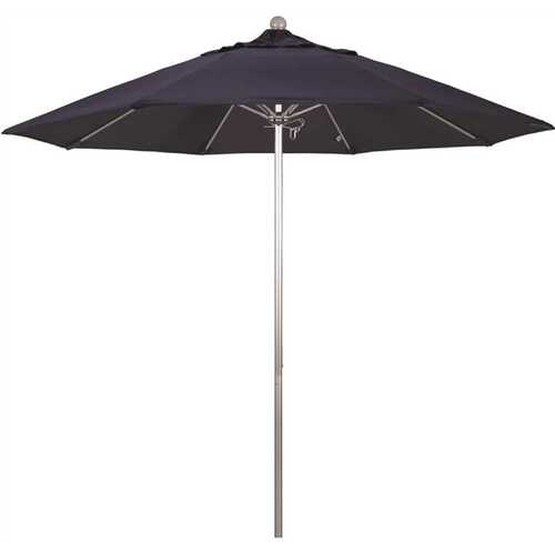 California Umbrella ALTO908002-5439 9 ft. Silver Aluminum Commercial Market Patio Umbrella with Fiberglass Ribs and Push Lift in Navy Blue Sunbrella