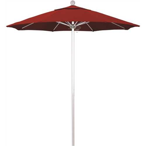 7.5 ft. Silver Aluminum Commercial Market Patio Umbrella with Fiberglass Ribs and Push Lift in Jockey Red Sunbrella