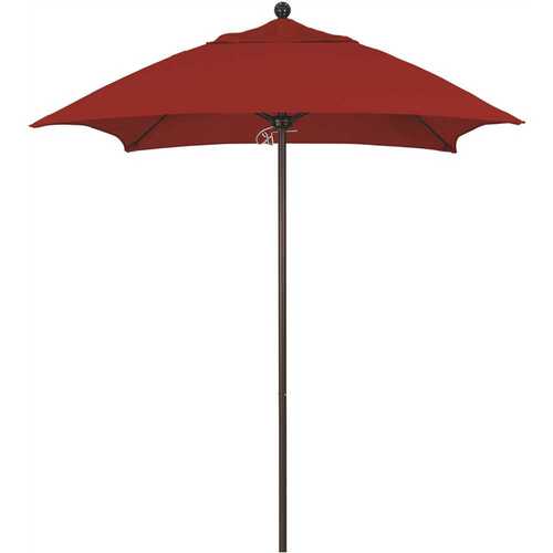 6 ft. Square Bronze Aluminum Commercial Market Patio Umbrella with Fiberglass Ribs and Push Lift in Jockey Red Sunbrella