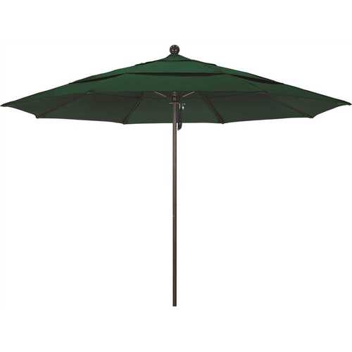 California Umbrella ALTO118117-5446-DWV 11 ft. Bronze Aluminum Commercial Market Patio Umbrella with Fiberglass Ribs and Pulley Lift in Forest Green Sunbrella