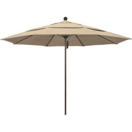 11 ft. Bronze Aluminum Commercial Market Patio Umbrella with Fiberglass Ribs and Pulley Lift in Antique Beige Sunbrella - pack of 4