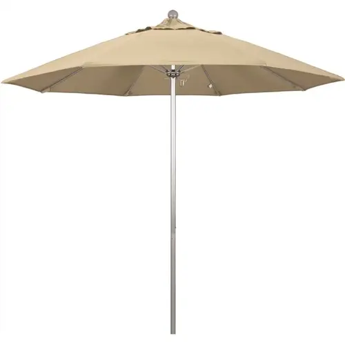 9 ft. Silver Aluminum Commercial Market Patio Umbrella with Fiberglass Ribs and Push Lift in Antique Beige Sunbrella