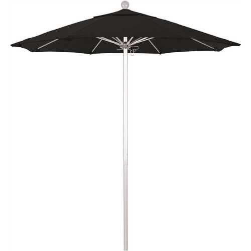 7.5 ft. Silver Aluminum Commercial Market Patio Umbrella with Fiberglass Ribs and Push Lift in Black Sunbrella