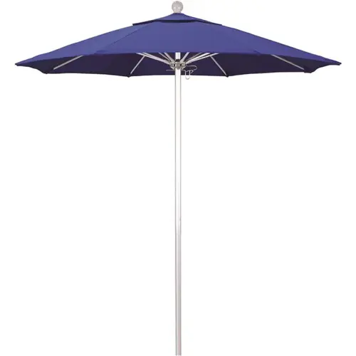 7.5 ft. Silver Aluminum Commercial Market Patio Umbrella with Fiberglass Ribs and Push Lift in Pacific Blue Sunbrella