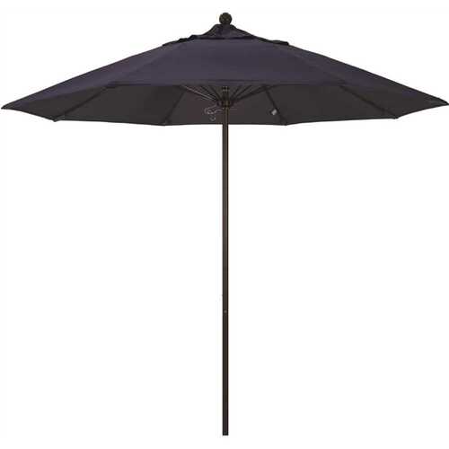 9 ft. Bronze Aluminum Commercial Market Patio Umbrella with Fiberglass Ribs and Push Lift in Navy Blue Sunbrella