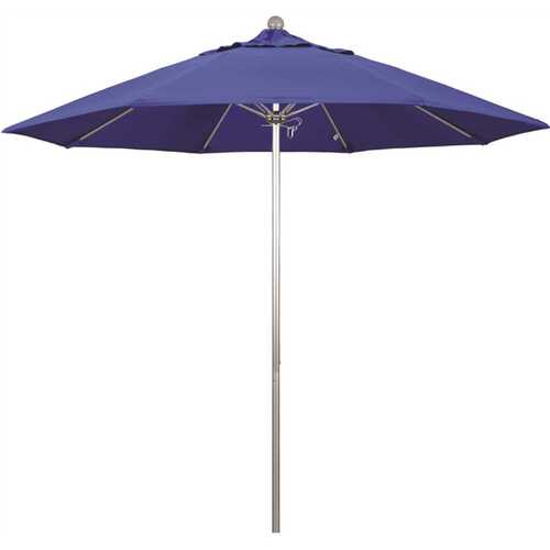 9 ft. Silver Aluminum Commercial Market Patio Umbrella with Fiberglass Ribs and Push Lift in Pacific Blue Sunbrella