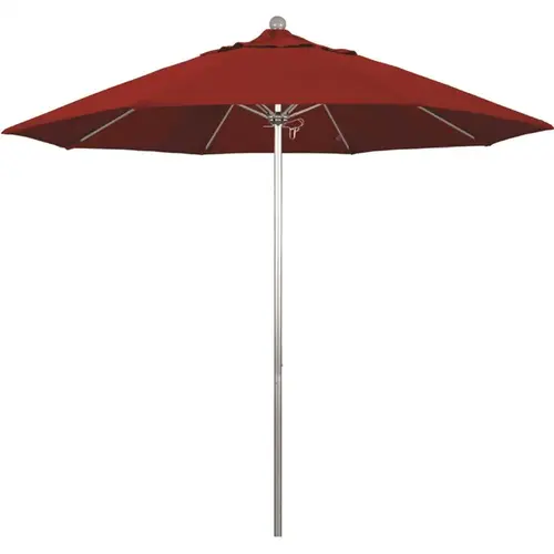 California Umbrella ALTO908002-5403 9 ft. Silver Aluminum Commercial Market Patio Umbrella with Fiberglass Ribs and Push Lift in Jockey Red Sunbrella