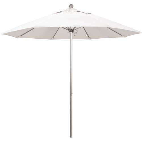 9 ft. Silver Aluminum Commercial Market Patio Umbrella with Fiberglass Ribs and Push Lift in Natural Sunbrella